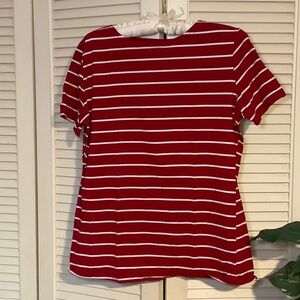 Red and White Striped Cotton/elastic blend Women's Top